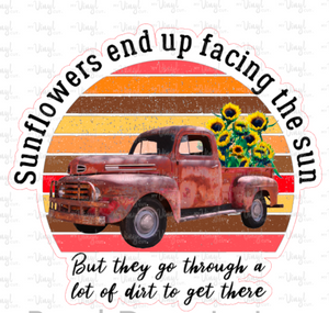 Sticker | 13B | Sunflowers in Red Truck | Waterproof Vinyl Sticker | White | Clear | Permanent | Removable | Window Cling | Glitter | Holographic