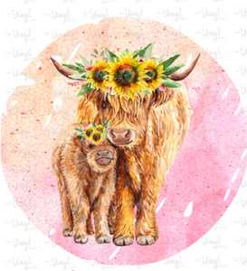 Sticker | 39N | Highland Cow with Calf | Waterproof Vinyl Sticker | White | Clear | Permanent | Removable | Window Cling | Glitter | Holographic