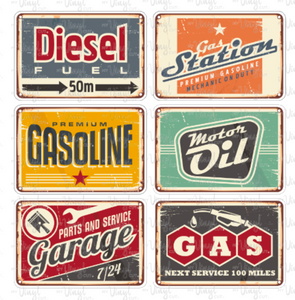 Magnet Set | Set of Six 2 inch wide Vintage Gasoline Signs | Fridge Magnets