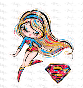 Sticker | 66H | SUPER HERO GIRL | Waterproof Vinyl Sticker | White | Clear | Permanent | Removable | Window Cling | Glitter | Holographic
