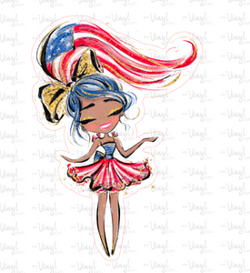 Sticker | 69B | Patriotic Girl | Waterproof Vinyl Sticker | White | Clear | Permanent | Removable | Window Cling | Glitter | Holographic