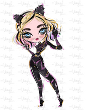 Load image into Gallery viewer, Sticker | 68M | Enid in Cat Suit | Waterproof Vinyl Sticker | White | Clear | Permanent | Removable | Window Cling | Glitter | Holographic