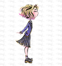 Load image into Gallery viewer, Sticker | 68N | Enid in purple dress | Waterproof Vinyl Sticker | White | Clear | Permanent | Removable | Window Cling | Glitter | Holographic