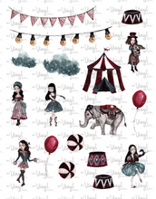 Load image into Gallery viewer, Waterslide Sheet of Decals clear or white film CIRCUS Theme