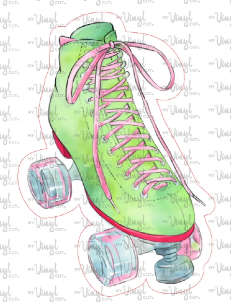 Mini Sticker G9 Lime Green and Pink Roller Skate