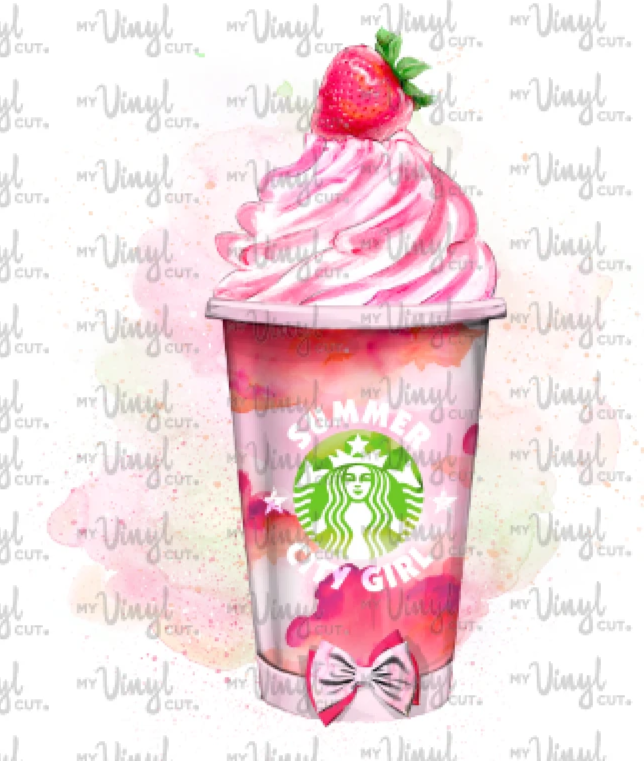 Waterslide Decal Pink Frozen Frappe Drink with Whipped Cream