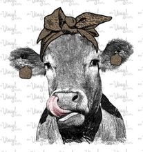 Load image into Gallery viewer, Waterslide Decal Cow licking nose with leopard bandana