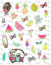 Load image into Gallery viewer, Waterslide Sheet of Decals BEACH, PLEASE Watermelon Theme