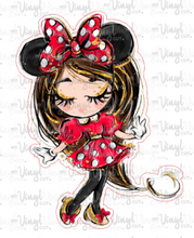 Load image into Gallery viewer, Sticker F10 Girl with Mouse Ears Red Dress White Polka Dots Eyes Closed
