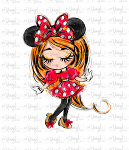 Sticker F10 Girl with Mouse Ears Red Dress White Polka Dots Eyes Closed