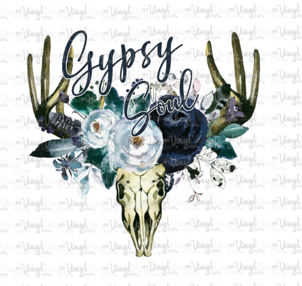 Sticker B15 Gypsy Soul Boho Deer Skull with Navy Blue Flowers