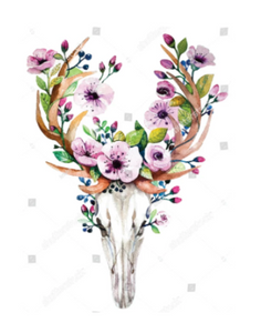 Sticker H9 Bohemian Deer Skull with Flowers