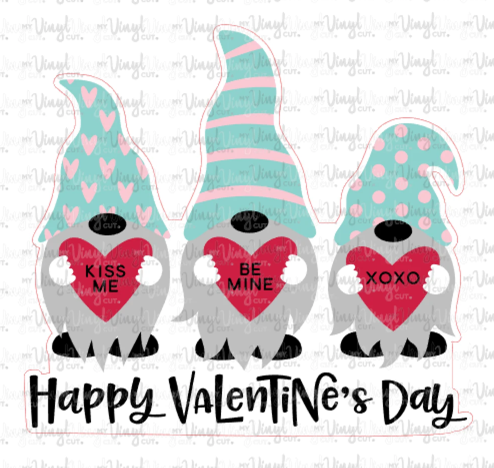 Sublimation Transfer H8 3 Teal Hat Gnomes Holding Hearts Valentine's Day