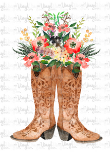 T Shirt Transfer Cowboy Boots with Flowers