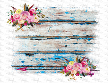 Load image into Gallery viewer, Waterslide Decal Distressed Blue Wood Background with Flowers