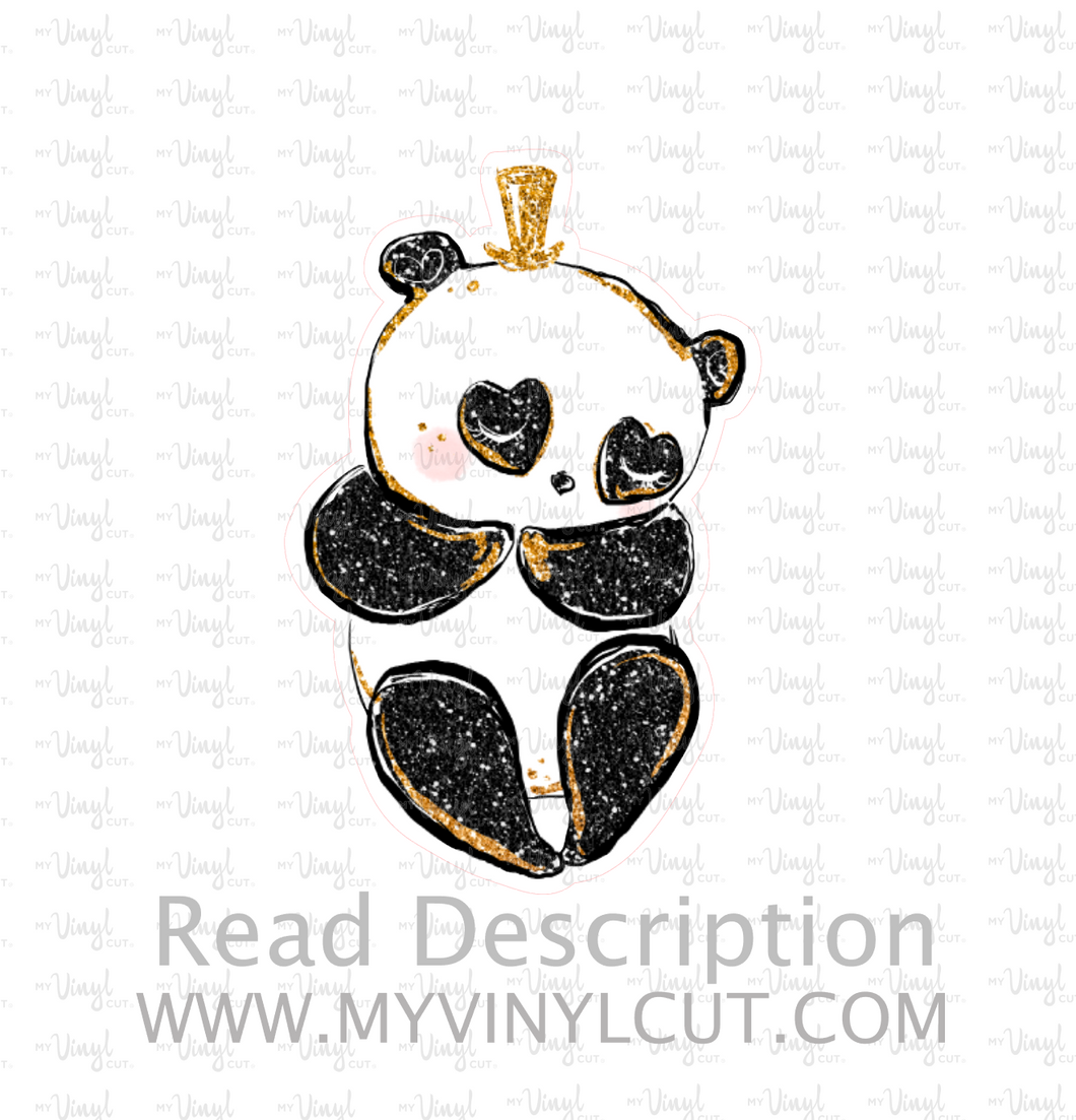 Sticker | 69J | Panda with Crown | Waterproof Vinyl Sticker | White | Clear | Permanent | Removable | Window Cling | Glitter | Holographic