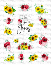 Load image into Gallery viewer, Waterslide Sheet Jesus Sunflowers Roses 8 x 10 inch