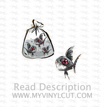 Load image into Gallery viewer, Sticker | 68I | Bag of Piranha | Waterproof Vinyl Sticker | White | Clear | Permanent | Removable | Window Cling | Glitter | Holographic