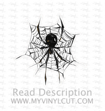 Load image into Gallery viewer, Sticker | 68K | Spider in Web | Waterproof Vinyl Sticker | White | Clear | Permanent | Removable | Window Cling | Glitter | Holographic