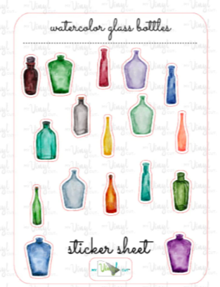 Sticker Sheet 48 Set of little planner stickers Vintage Glass Bottles