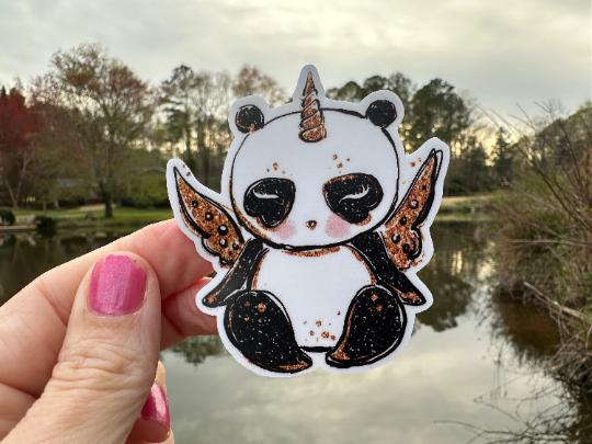 Sticker | 69H | Panda Unicorn | Waterproof Vinyl Sticker | White | Clear | Permanent | Removable | Window Cling | Glitter | Holographic
