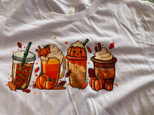 Load image into Gallery viewer, Fall coffee drinks t shirt