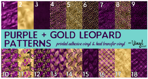Printed Adhesive Vinyl PURPLE + GOLD Leopard Patterns