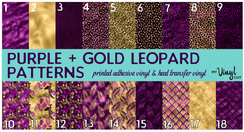 Printed Heat Transfer Vinyl HTV PURPLE + GOLD LEOPARD 12 x 12 inch sheet